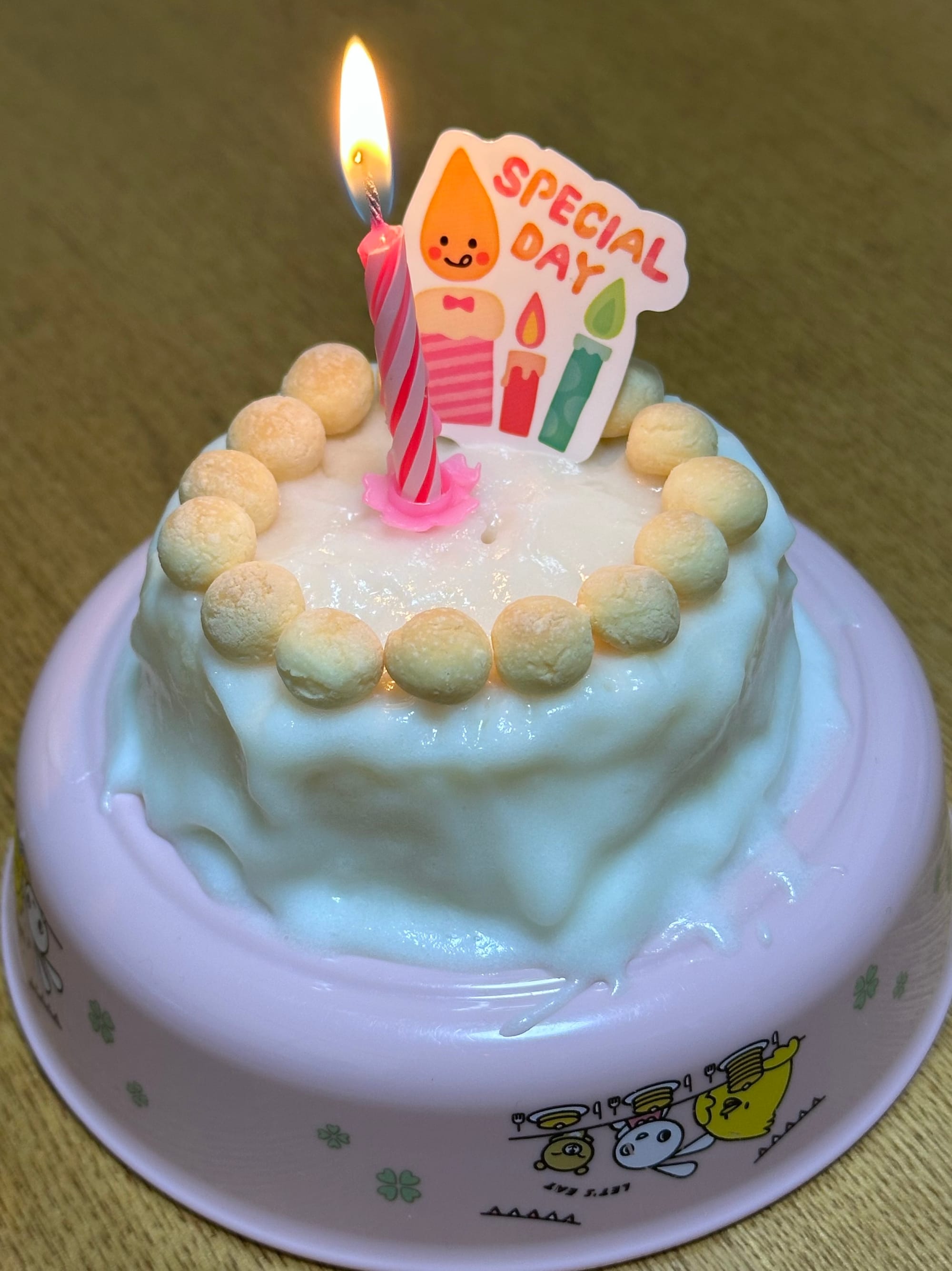 A small birthday cake with a little candle on it
